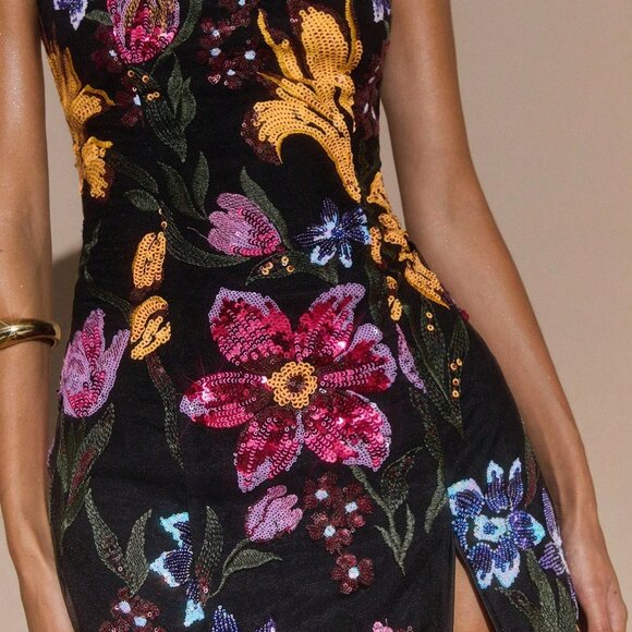 Black Elegant Women's Floral Sequin Mini Dress - Picture 6 of 7